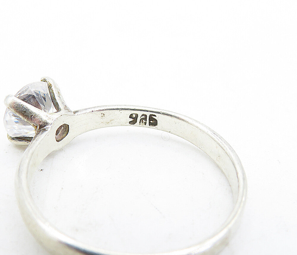 925 Silver Vintage Cubic Zirconia Minimalist Solitaire Ring Sz 6.5 RG5049
