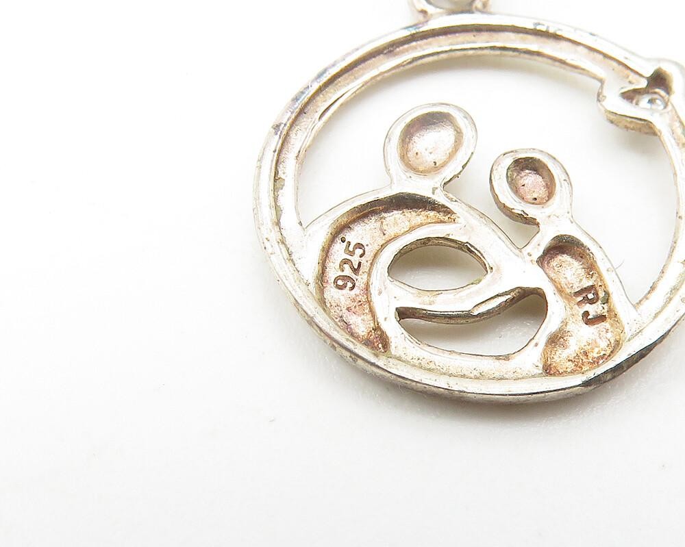 925 Sterling Silver Vintage Petite Modernist Mom & Baby Drop Pendant PT9239