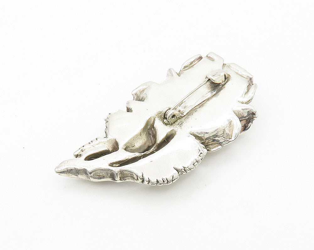 925 Sterling Silver Vintage Shiny Sculpted Rose Flower Brooch Pin BP7708