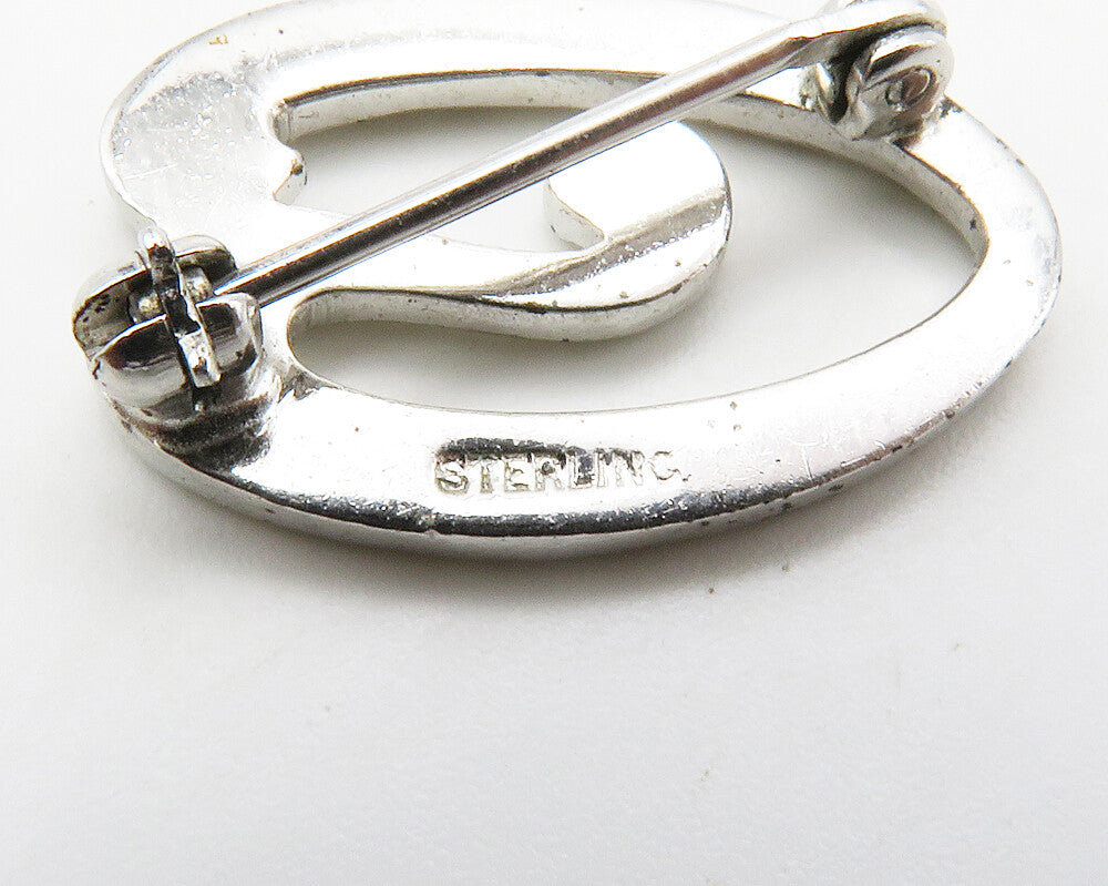 925 Sterling Silver Vintage Sparkling Open Swirl Petite Brooch Pin BP5536