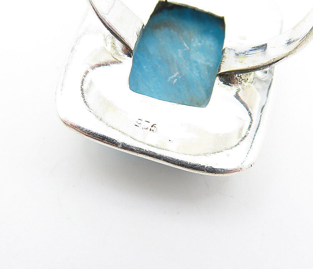 925 Sterling Silver Blue Turquoise Shiny Square Cocktail Ring Sz 9 RG7748