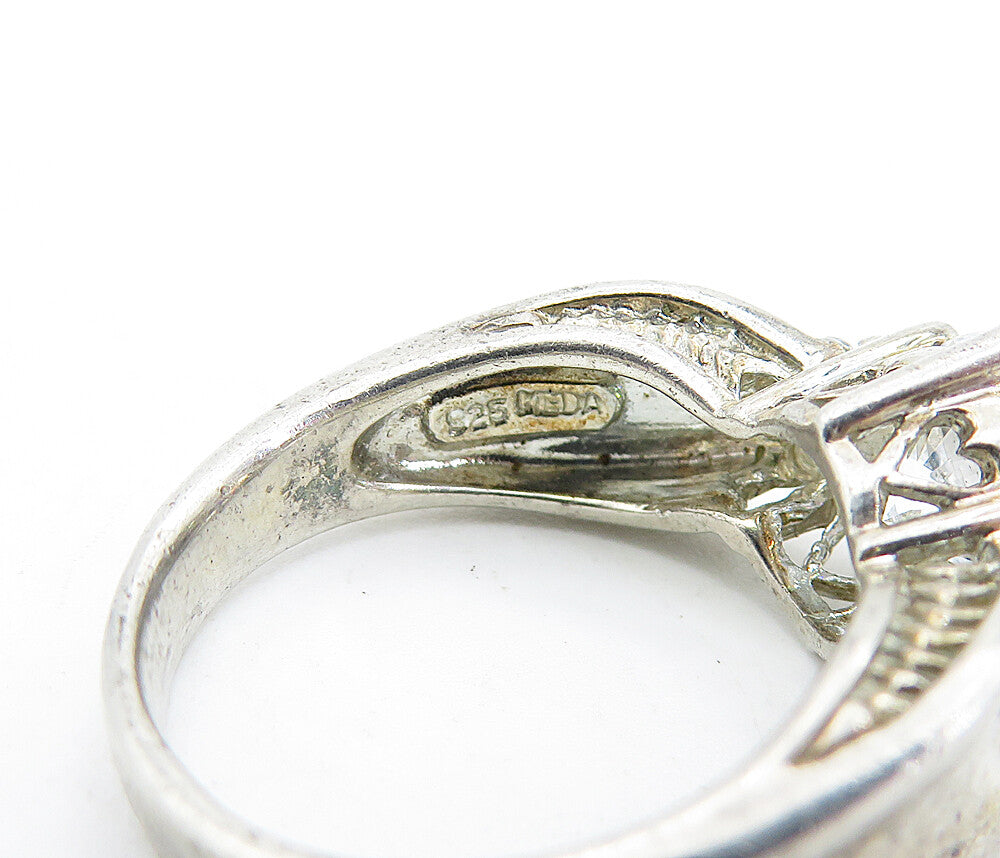 MEDA 925 Silver Vintage Cubic Zirconia Solitaire Accent Ring Sz 6 RG3929