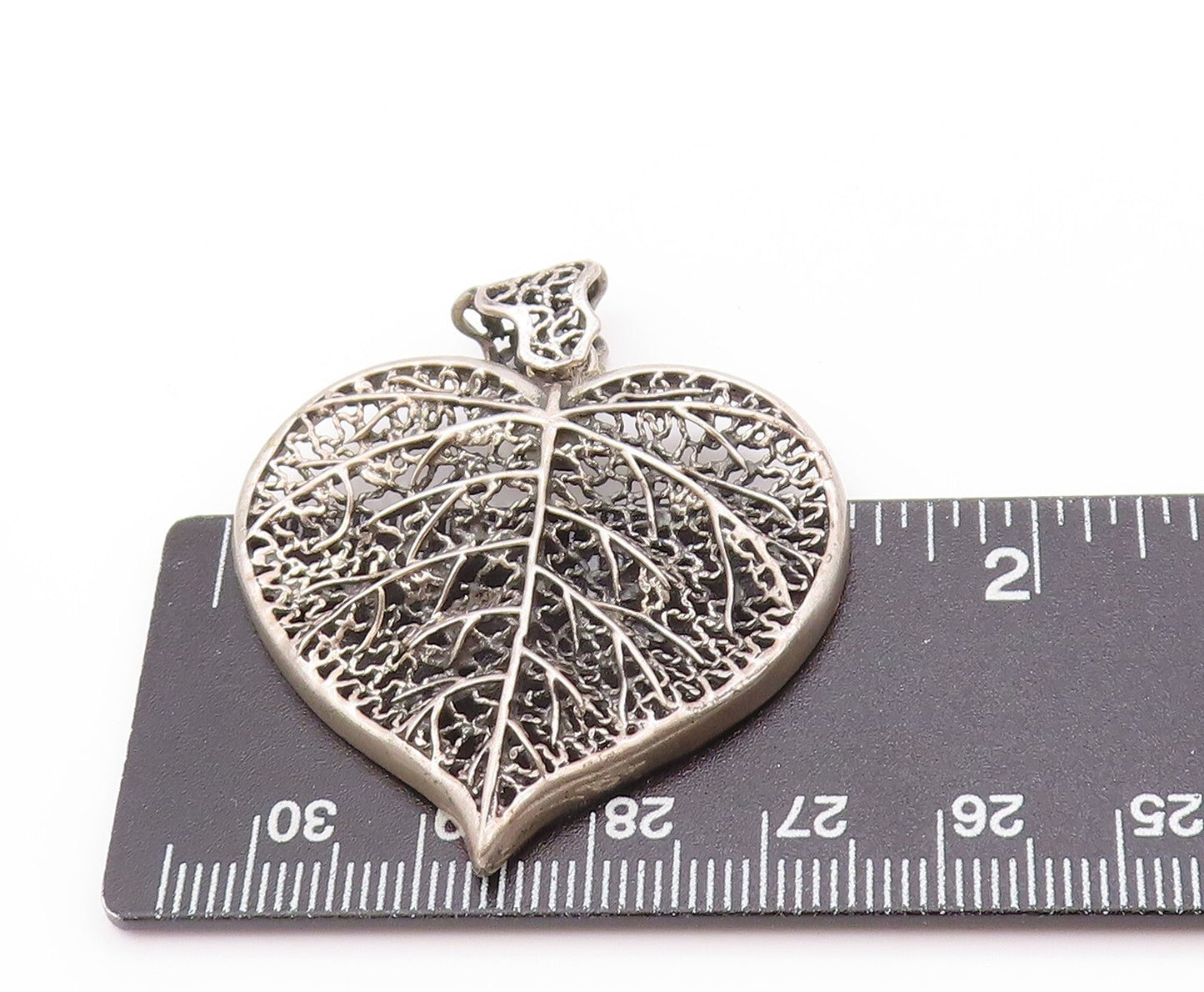 925 Sterling Silver Vintage Pendant Designer Dark Tone Cutout Leaf PT23978