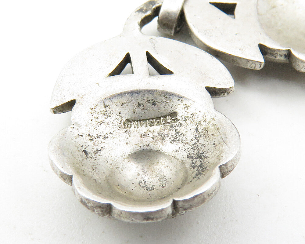 925 Sterling Silver Vintage Sparkling Double Flower Motif Pendant PT8096