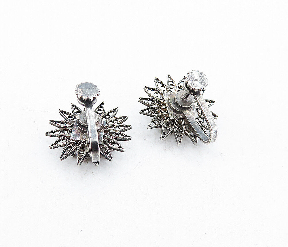 925 Sterling Silver Vintage Dark Tone Floral Non Pierce Drop Earrings EG2640