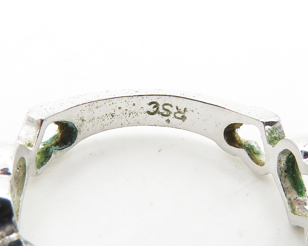 925 Sterling Silver Shiny Topaz Open Love Hearts Band Ring Sz 7 RG18509