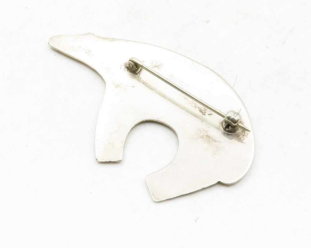 NAVAJO 925 Sterling Silver Vintage Raised Arrow Bear Shiny Brooch Pin BP4733