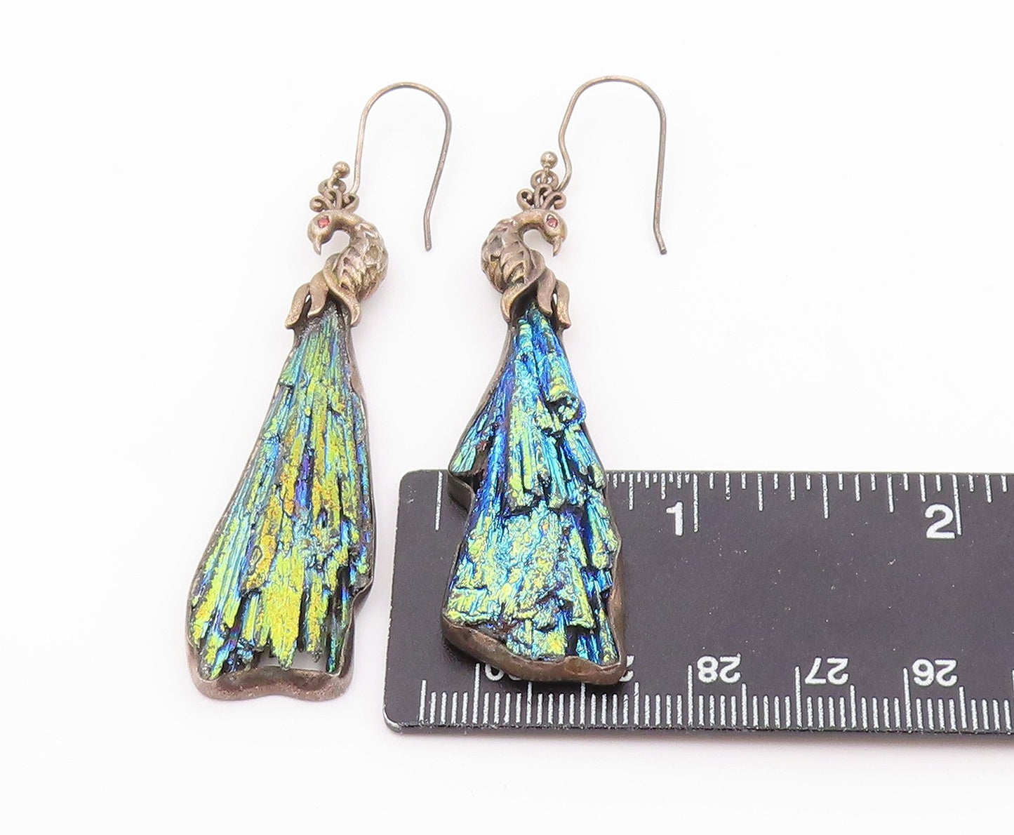 925 Sterling Silver Vintage Earrings Rainbow Kyanite Peacock Dangle EG14515
