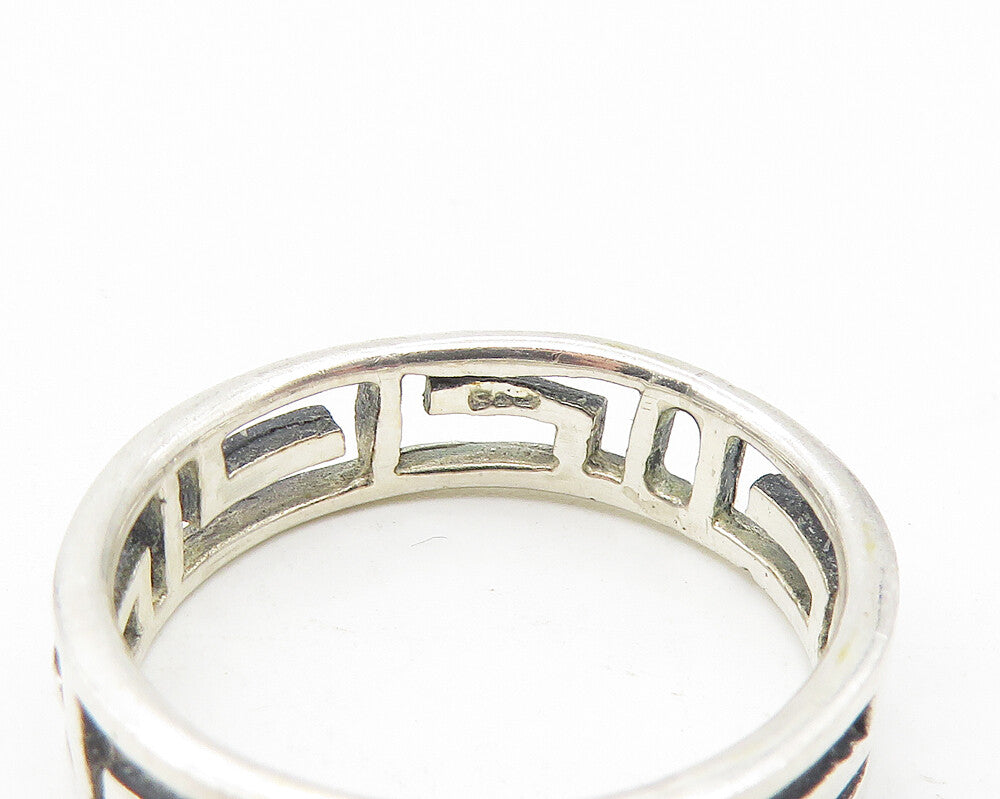 925 Sterling Silver Vintage Shiny Greek Key Cutout Band Ring Sz 8 RG11261
