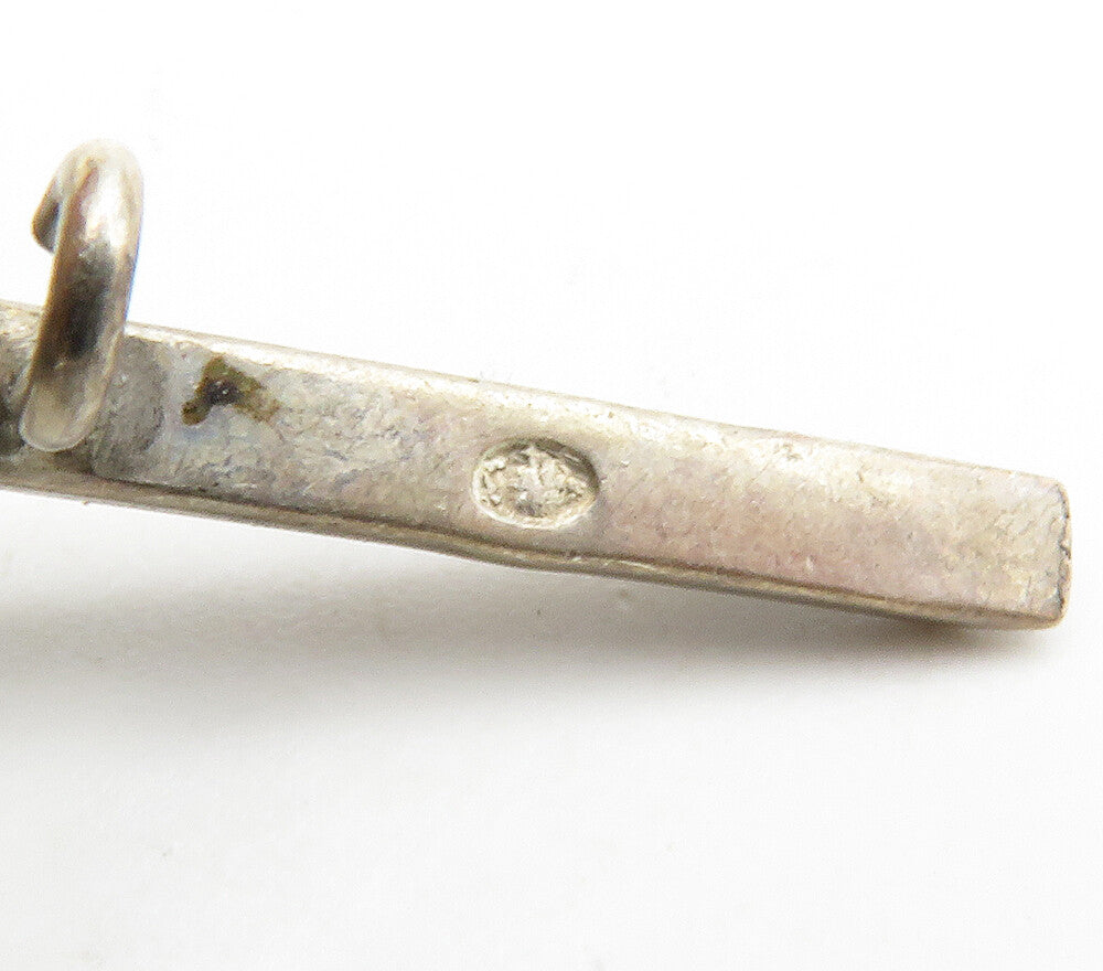 925 Sterling Silver Vintage Cabochon Cut Gemstone Bar Brooch Pin BP5837