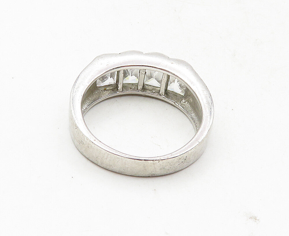 925 Sterling Silver Vintage Cubic Zirconia 4 Stone Band Ring Sz 8 RG9440