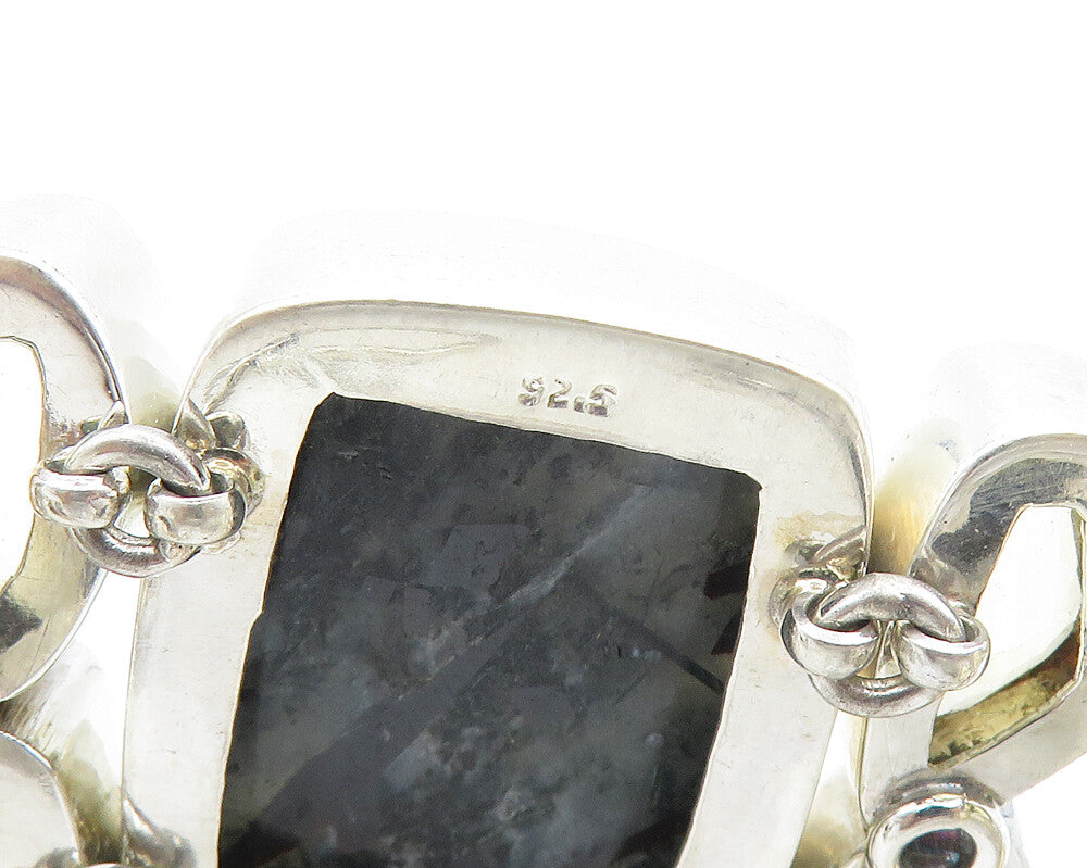 925 Sterling Silver Jasper & Citrine Cluster Large Heavy Chain Bracelet BT7488
