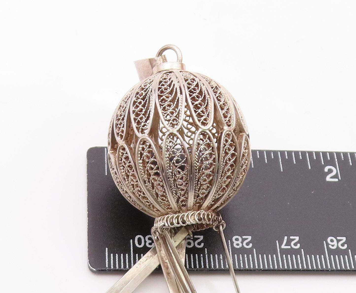 925 Sterling Silver Vintage Wire Spiral Sphere Dangle Pendant PT20293