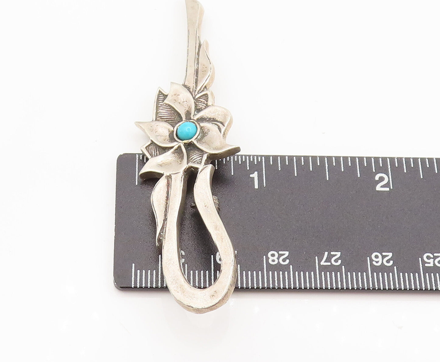 925 Sterling Silver Vintage Swirly Carved Turquoise Flower Brooch Pin BP10458
