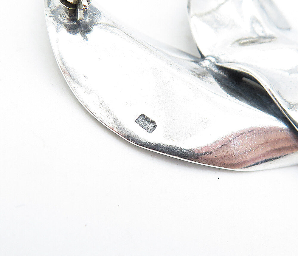 925 Sterling Silver Vintage Shiny Etched Floral Leaves Brooch Pin BP1623