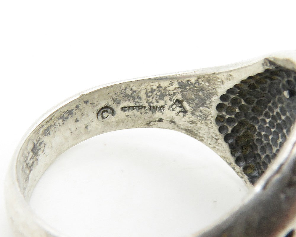 SOUTHWESTERN 925 Silver Vintage Black Onyx Eagle Band Ring Sz 8.5 RG17576