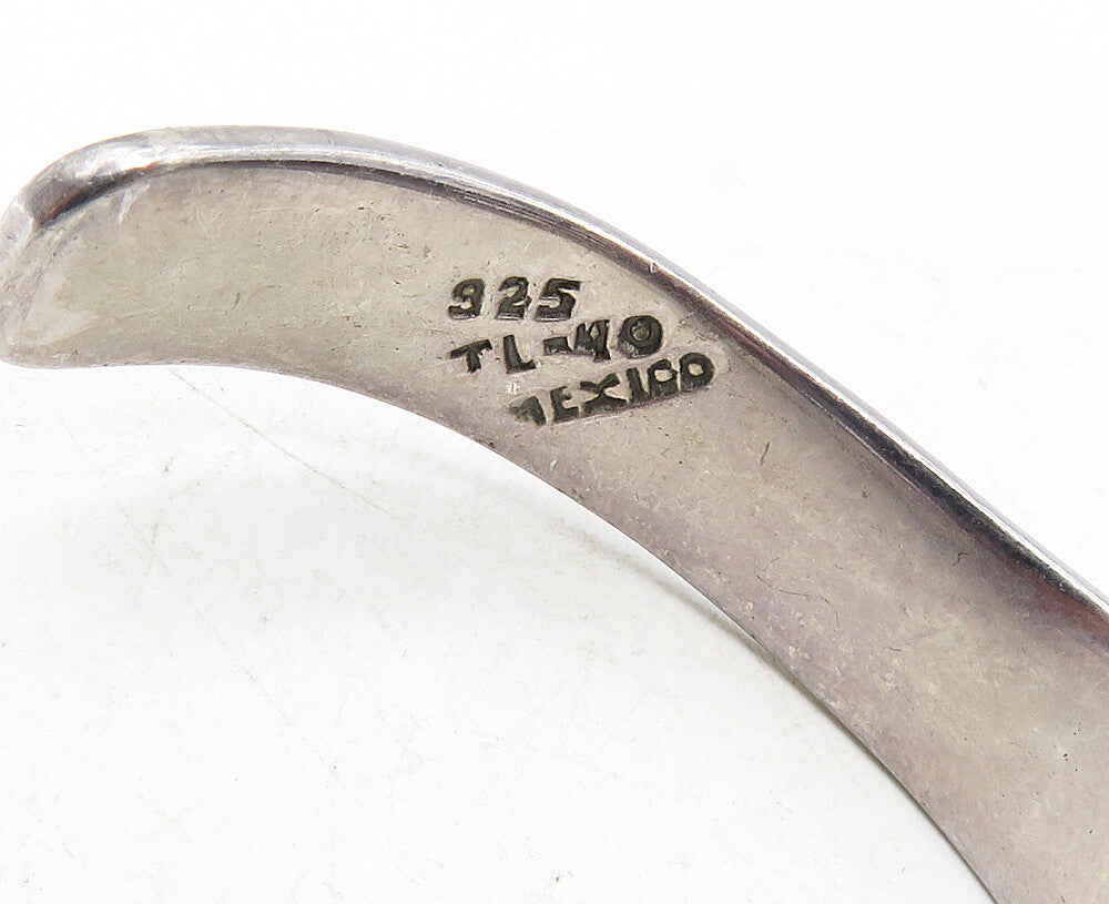 MEXICO 925 Sterling Silver Vintage Cubic Zirconia Cutout Cuff Bracelet BT4128