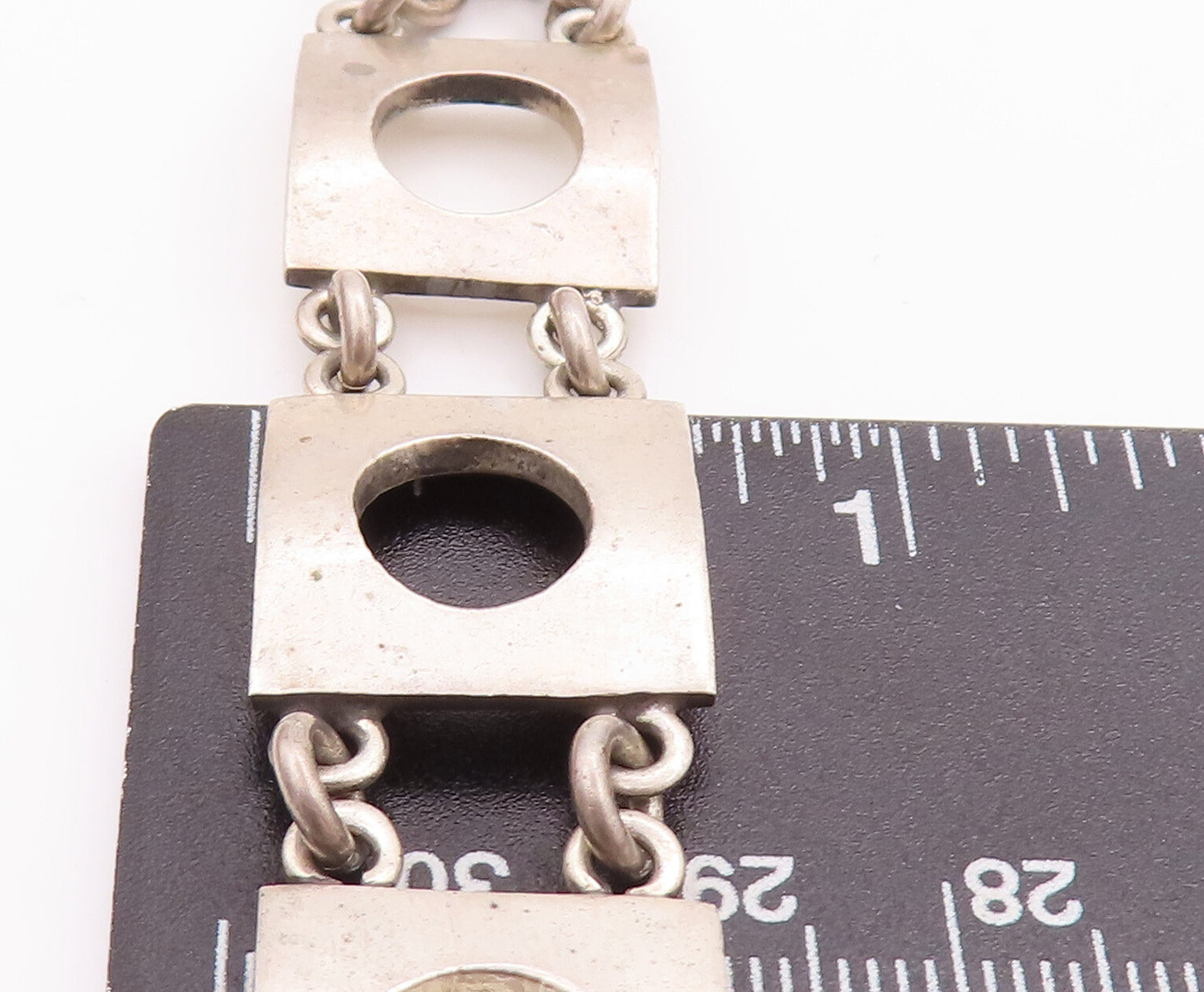 925 Sterling Silver Vintage Bracelet VERSANI Squares With Cutout Circle BT10475