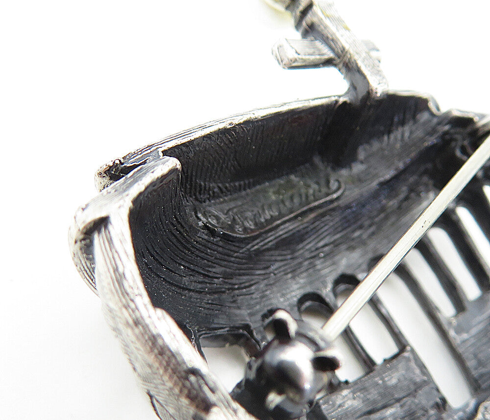 925 Sterling Silver Vintage Dark Tone Pearl Trolley Car Brooch Pin BP1613