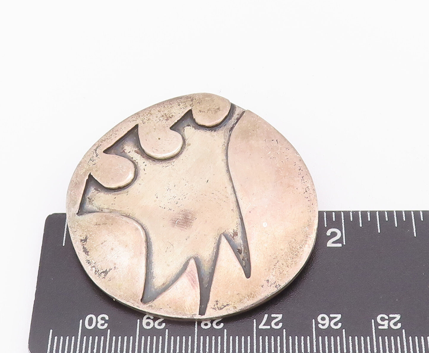 925 Sterling Silver Vintage Pendant Designer Solid Round Etched Pattern PT22815