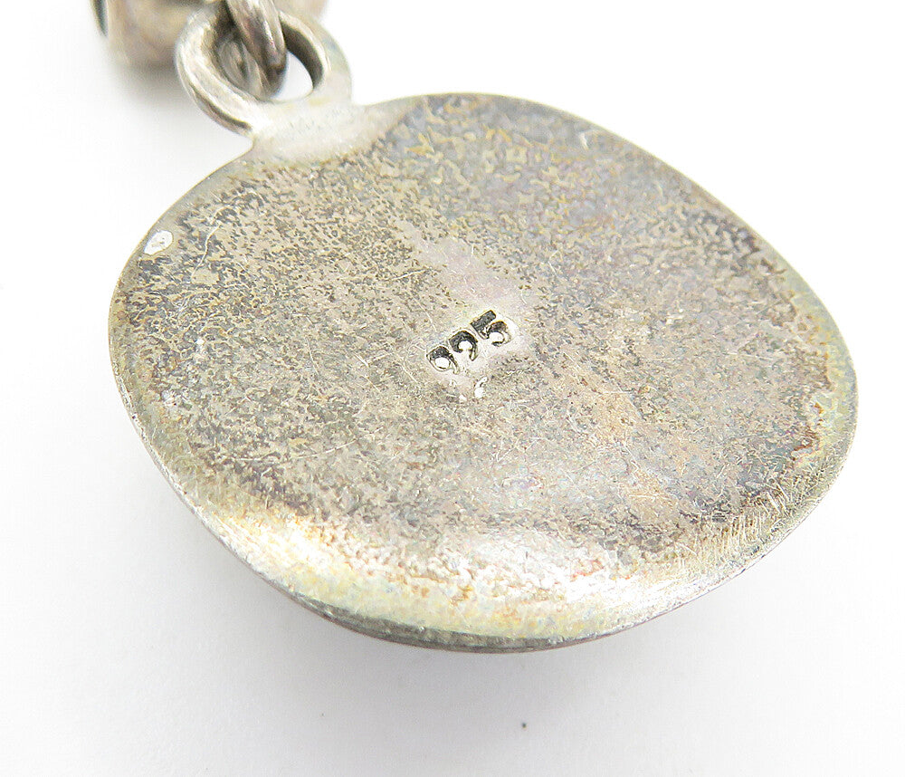 925 Sterling Silver Vintage Enamel Glitter Art Dark Tone Drop Pendant PT4075