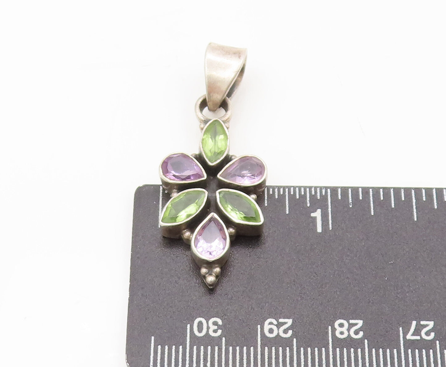 925 Sterling Silver Vintage Two Tone CZ Multi Shape Floral Pendant PT22420