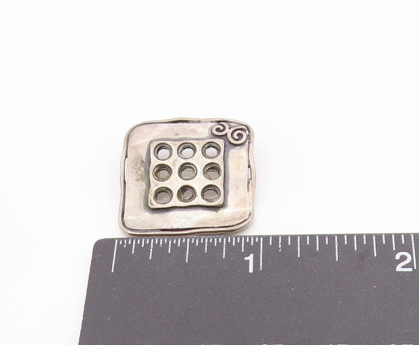 925 Sterling Silver Vintage Pendant Etched Geometric Cut Out Design PT24822