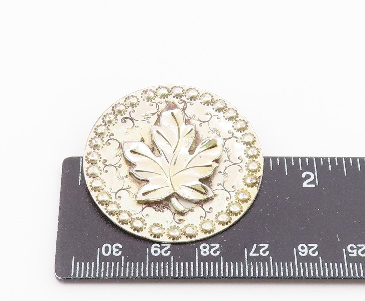 925 Sterling Silver Vintage Hand Wrought Single Leaf Swirl Brooch Pin BP3671