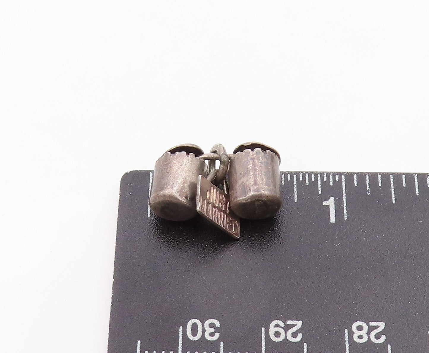 925 Sterling Silver Vintage Pendant Dark Tone Just Married Ring Boxes PT23909