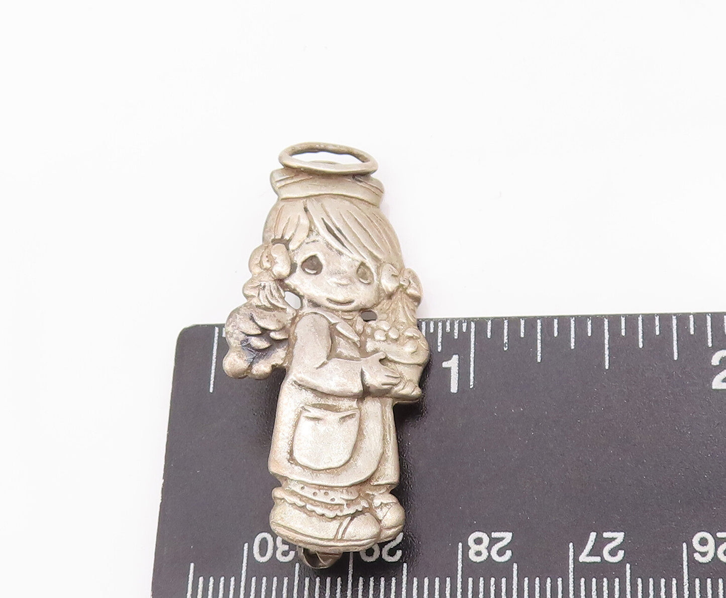 925 Sterling Silver Vintage Brooch Pin PMI Carved Cute Little Girl BP10959