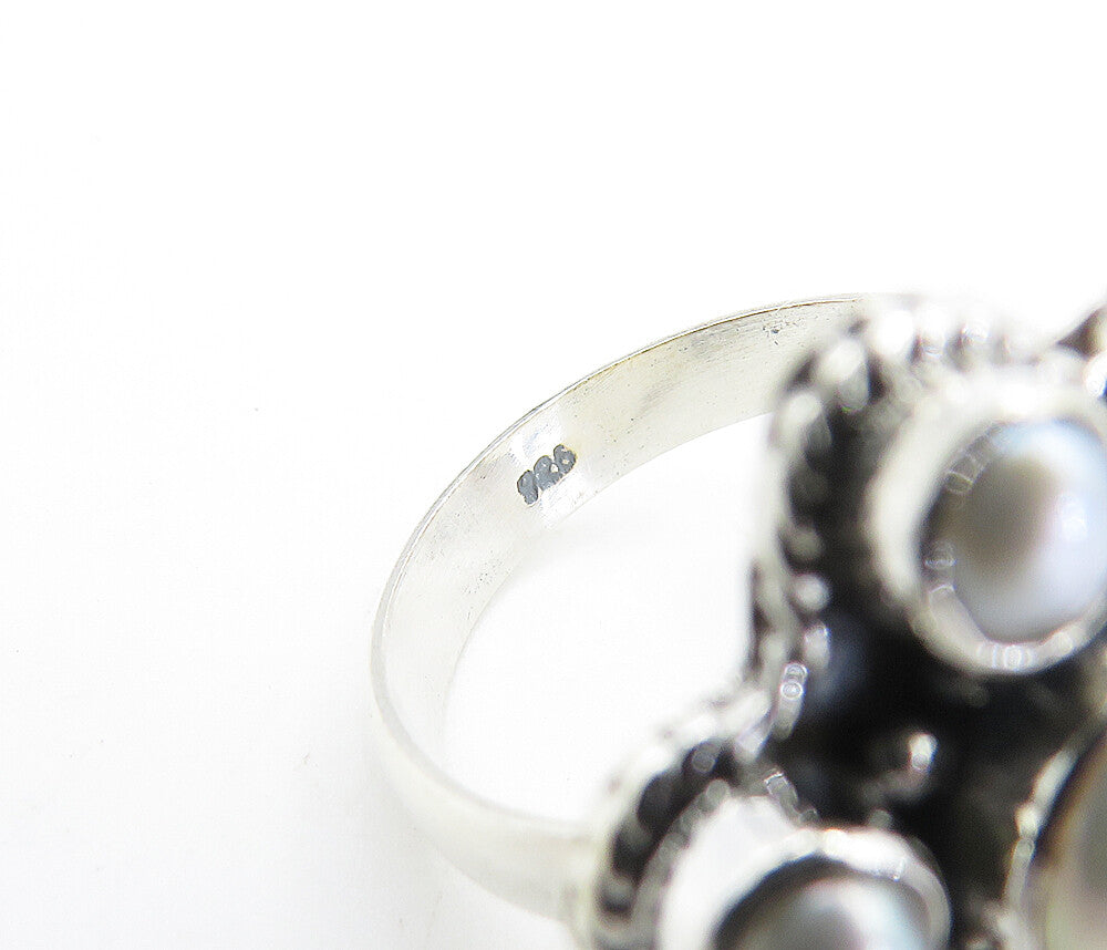 925 Sterling Silver Freshwater Pearl Floral Twist Cocktail Ring Sz 6.5 RG7938