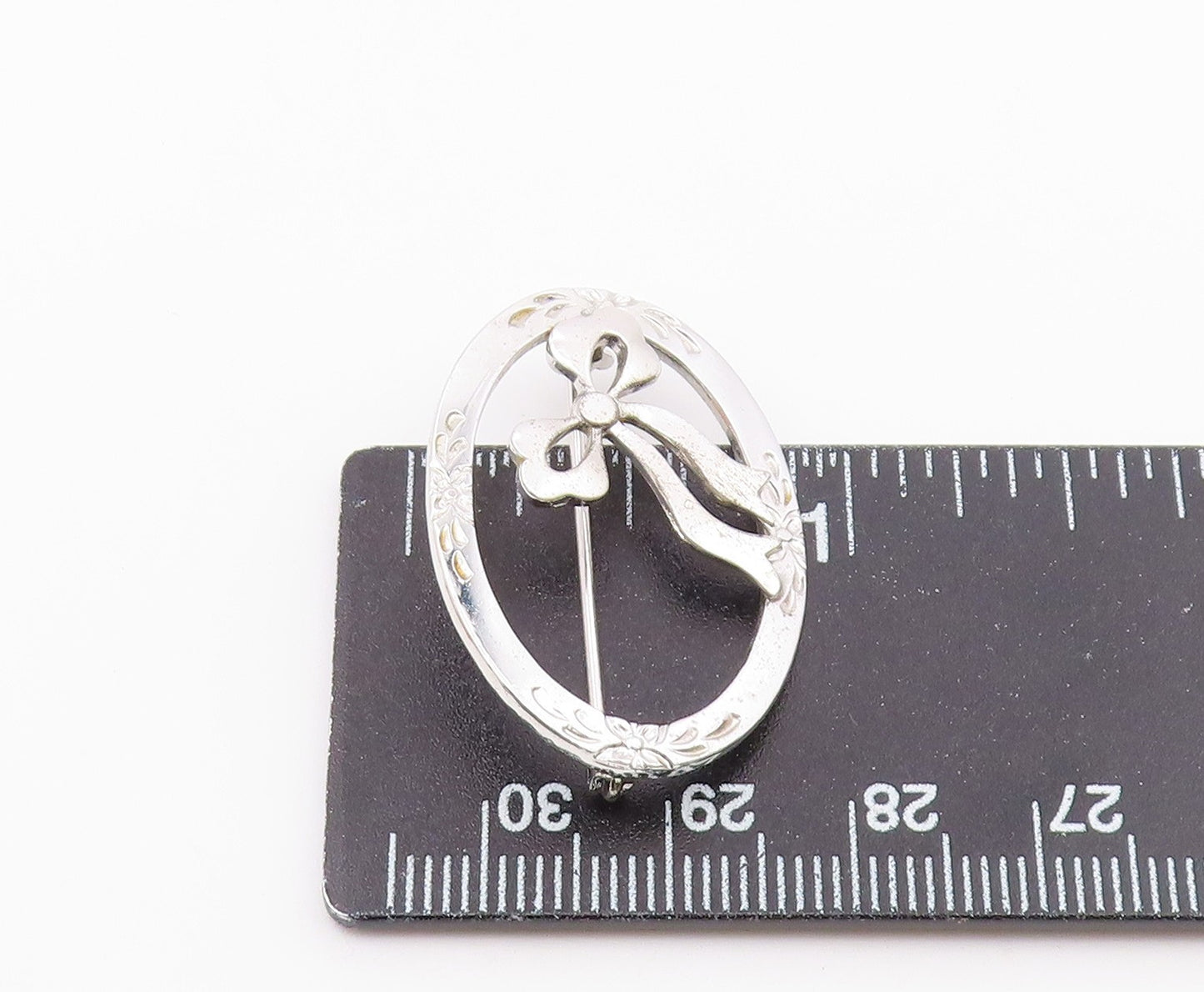 925 Silver Vintage Dainty Engraved Flowers & Bow Tie Brooch Pin BP9755