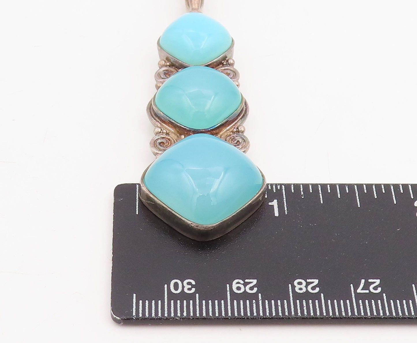 925 Sterling Silver Vintage Pendant SAJEN Three Stone Chalcedony Drop PT25849
