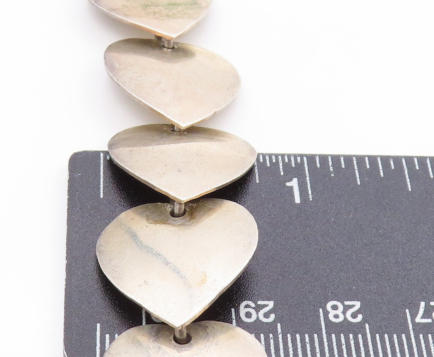 925 Sterling Silver Vintage Necklace MEXICO Solid Love Heart Link Chain NE4646