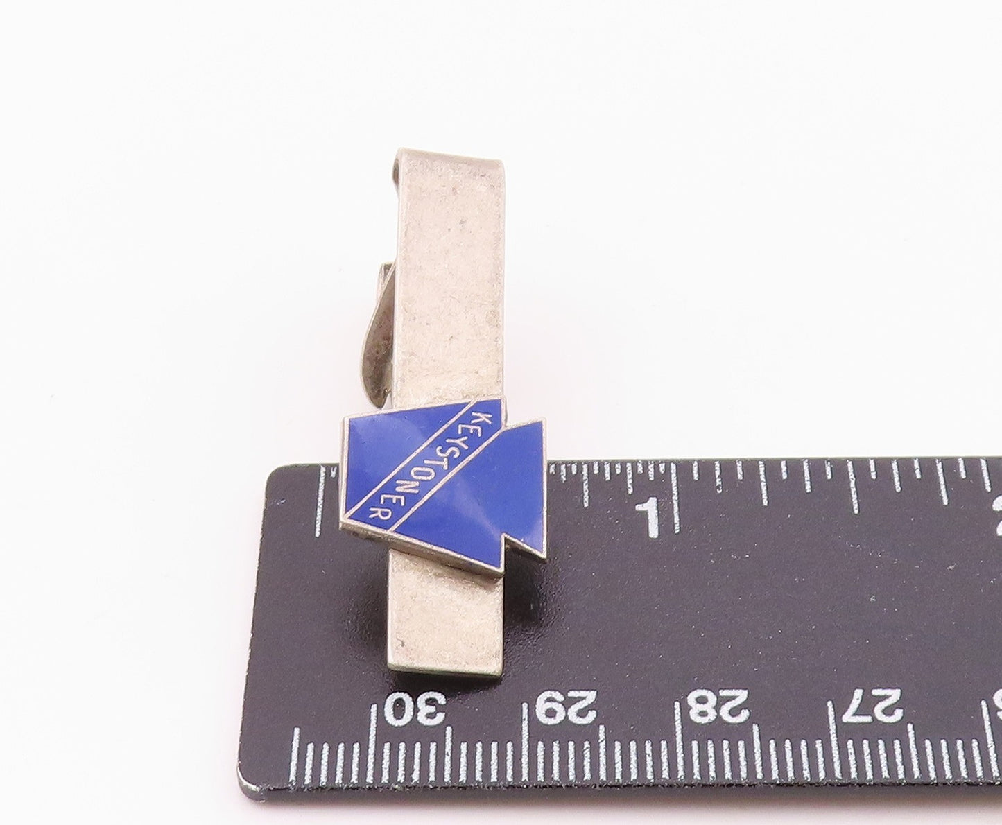 925 Sterling Silver Vintage Blue Enamel Keystoner Tie Clip TR2943