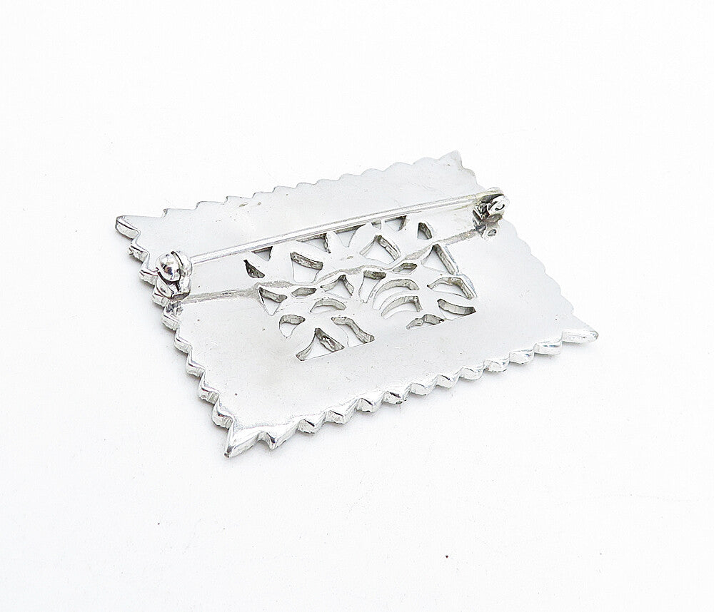 925 Sterling Silver Vintage Sparkling Bordered Floral Brooch Pin BP1421