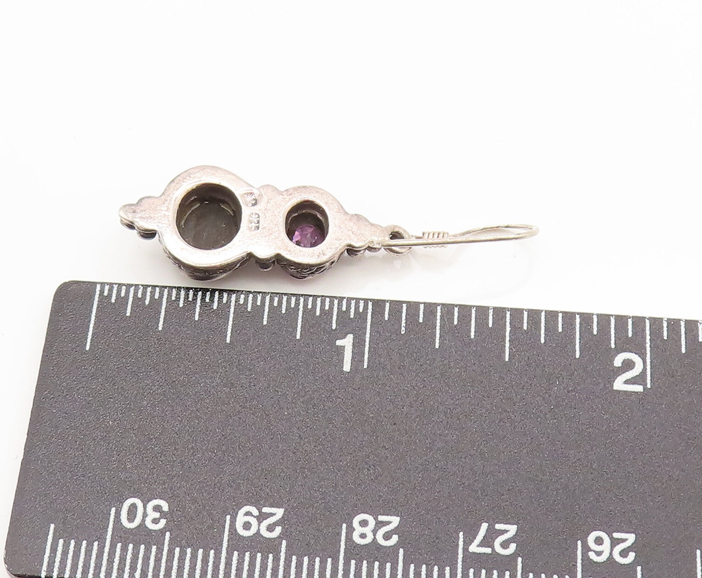 925 Silver Vintage Twisted Rope Edge Amethyst & Black Onyx Earrings EG12378