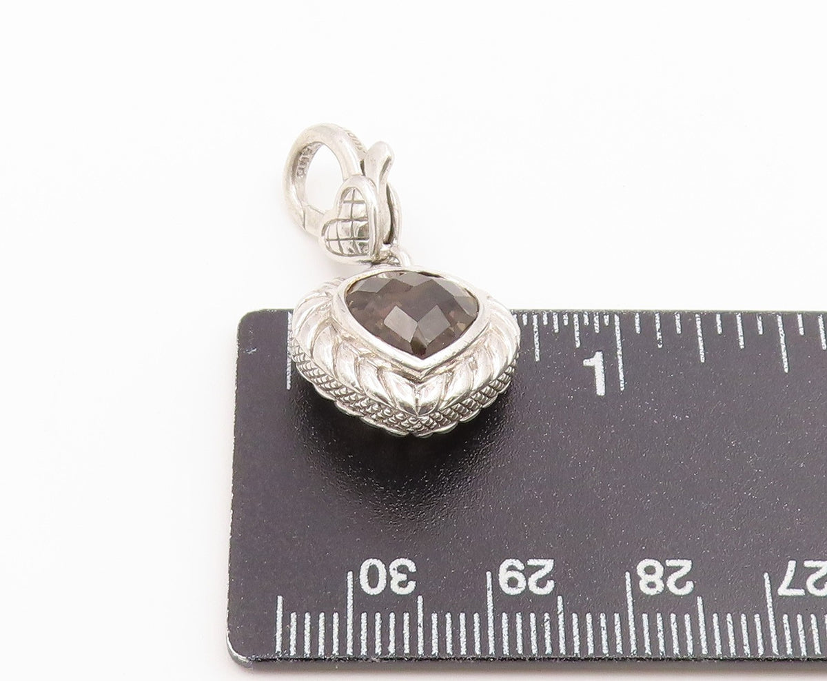 925 Sterling Silver Vintage Pendant JUDITH RIPKA Smoky Quartz Love Heart PT26650