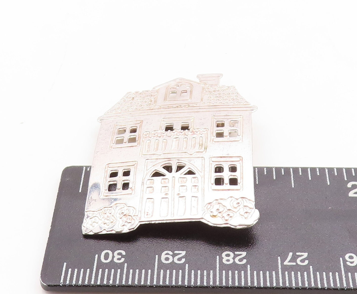 925 Sterling Silver Vintage Brooch Pin Solid Cutout Large House BP11342