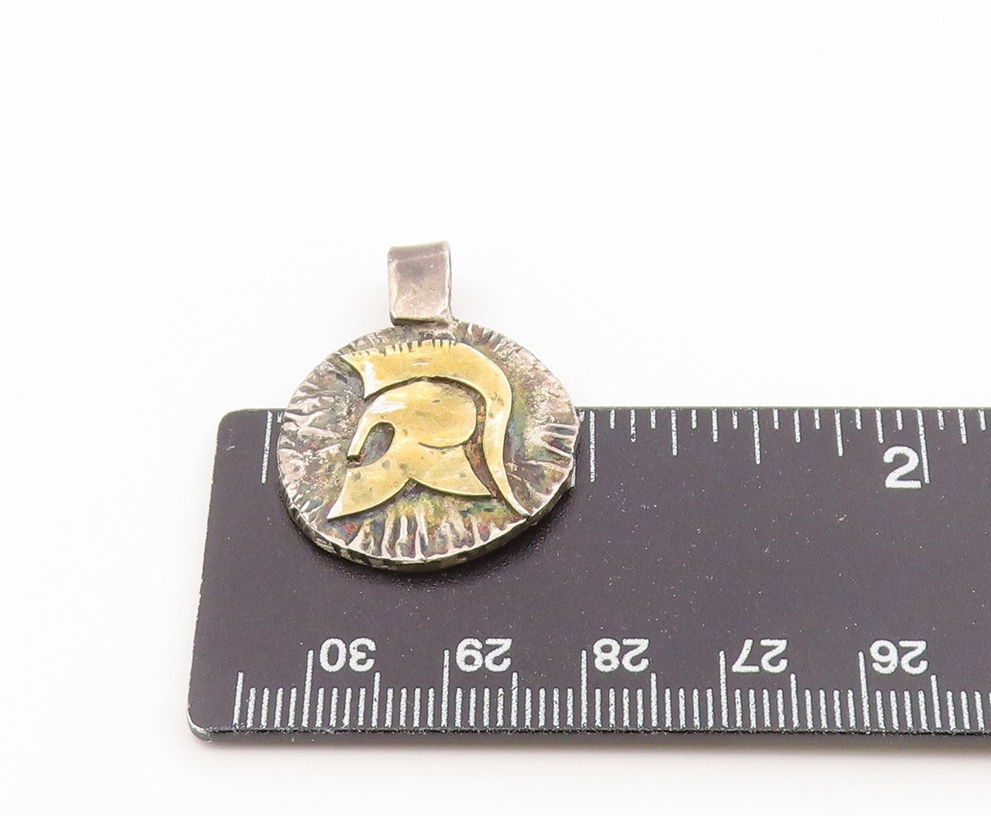 925 Sterling Silver Vintage Pendant Two Tone Spartan Helmet Medallion PT26635