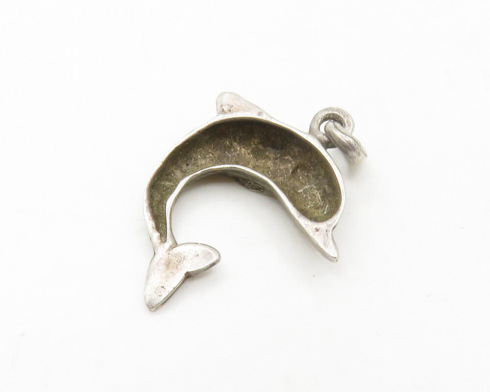 925 Sterling Silver Vintage Petite Leaping Dolphin Smooth Pendant PT13471