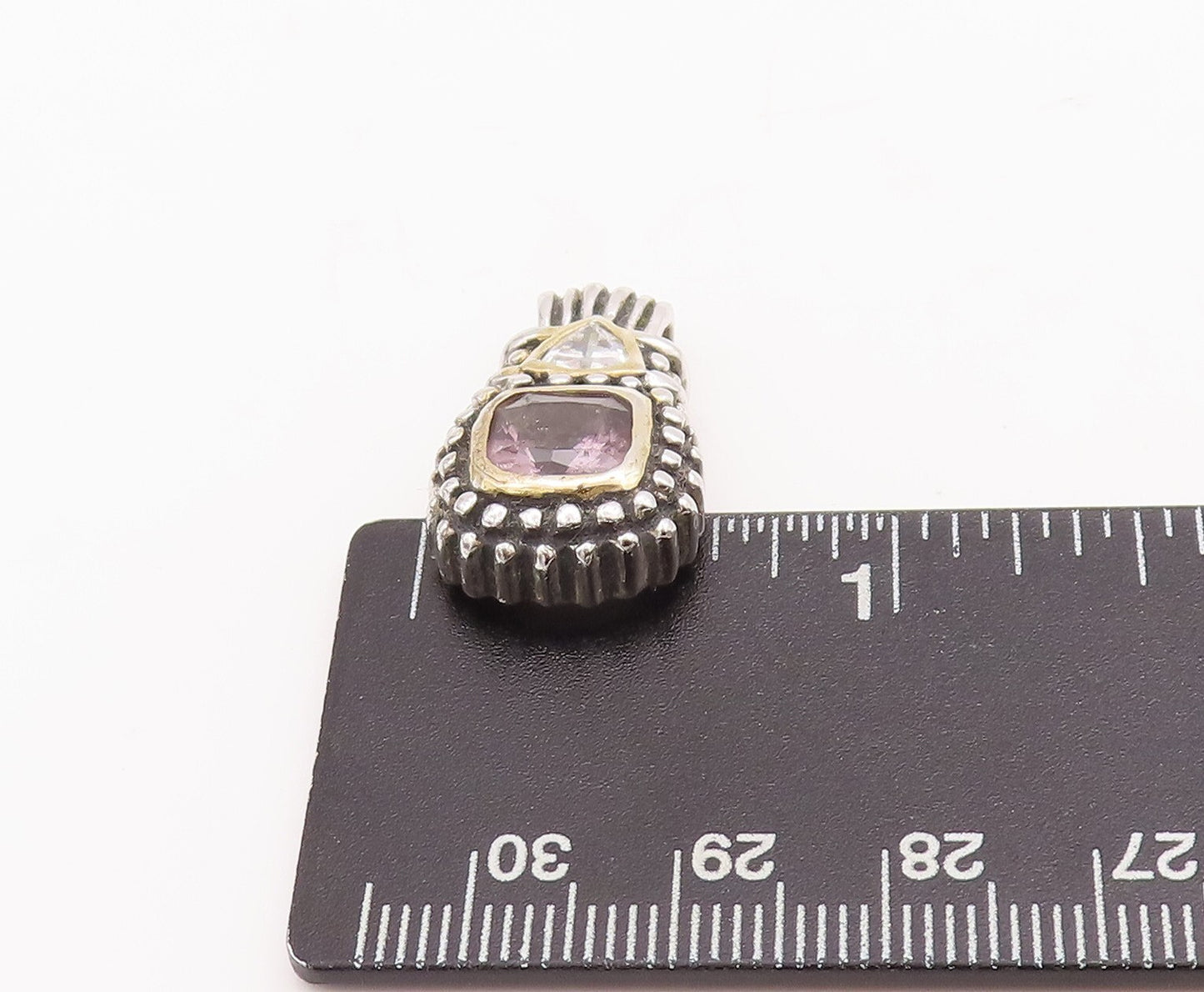 925 Sterling Silver Vintage Pendant Two Tone Square & Triangle CZ Carved PT23288