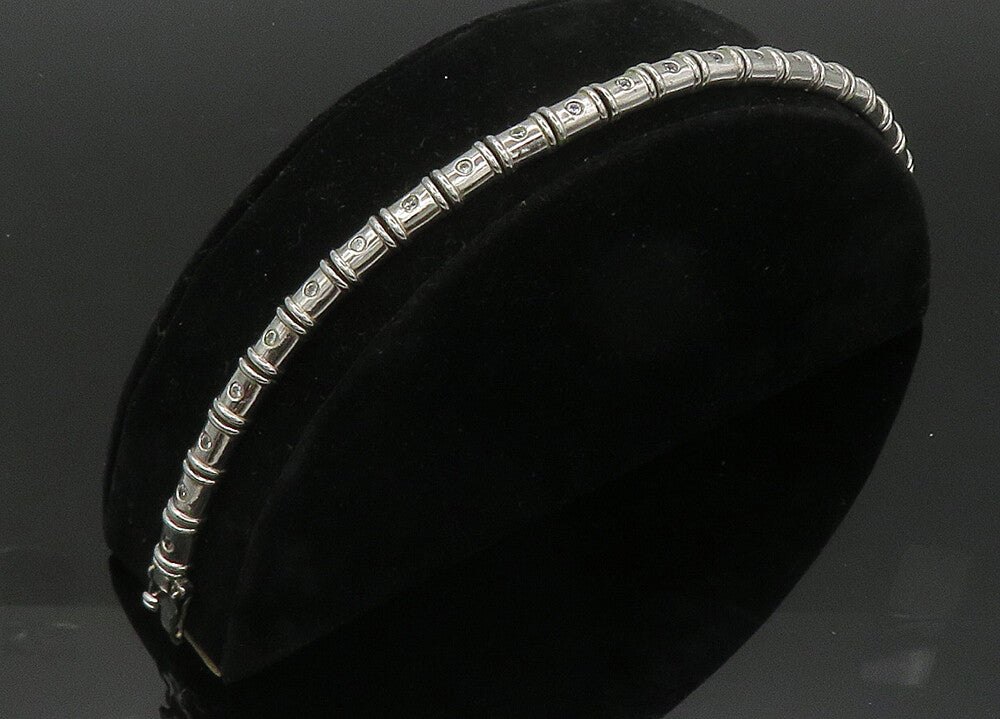 925 Sterling Silver Vintage Shiny Topaz Hinge Link Chain Bracelet BT8437