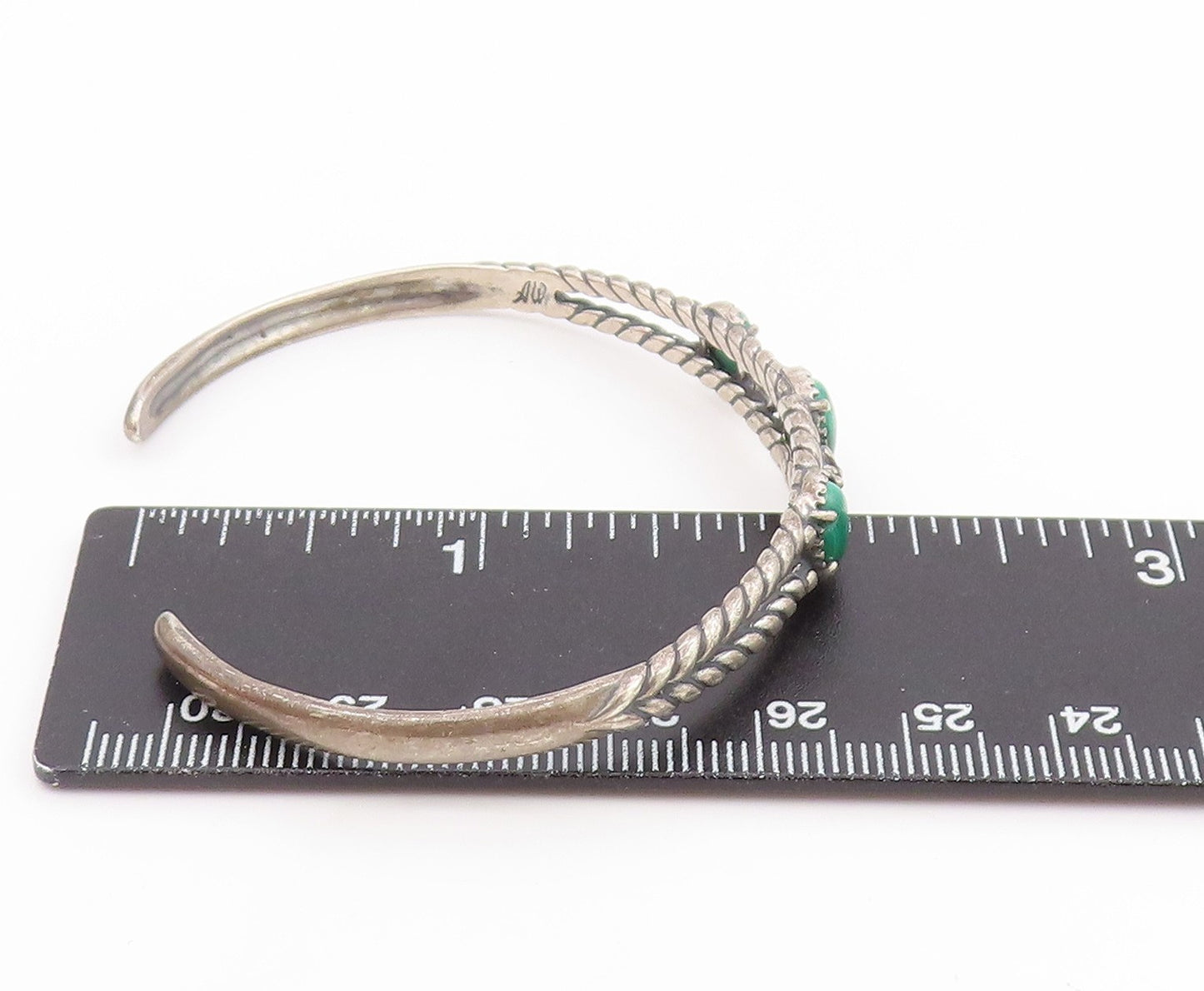 925 Sterling Silver Vintage Bracelet CAROLYN POLLACK Malachite Cuff BT11766