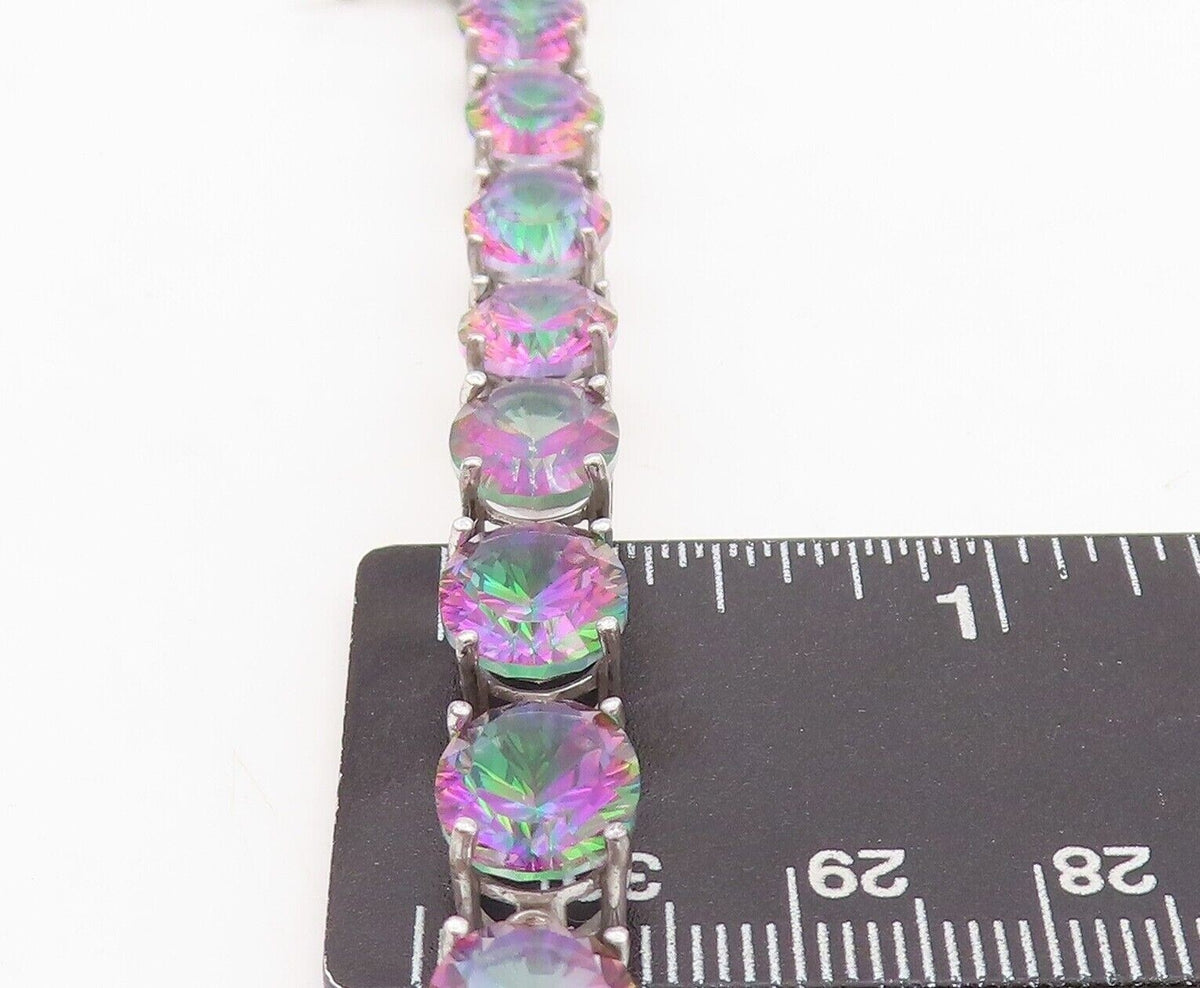 925 Sterling Silver Vintage Bracelet Round Cut Linked Mystic Topaz BT10743