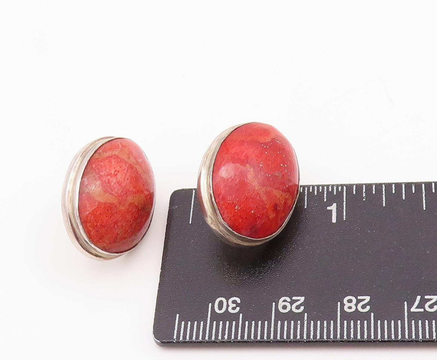 925 Sterling Silver Vintage Earrings Oval Cabochon Orange Gemstone EG13641