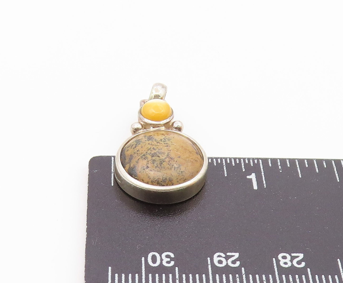 925 Sterling Silver Vintage Cabochon Jasper & Mother Of Pearl Pendant PT16763