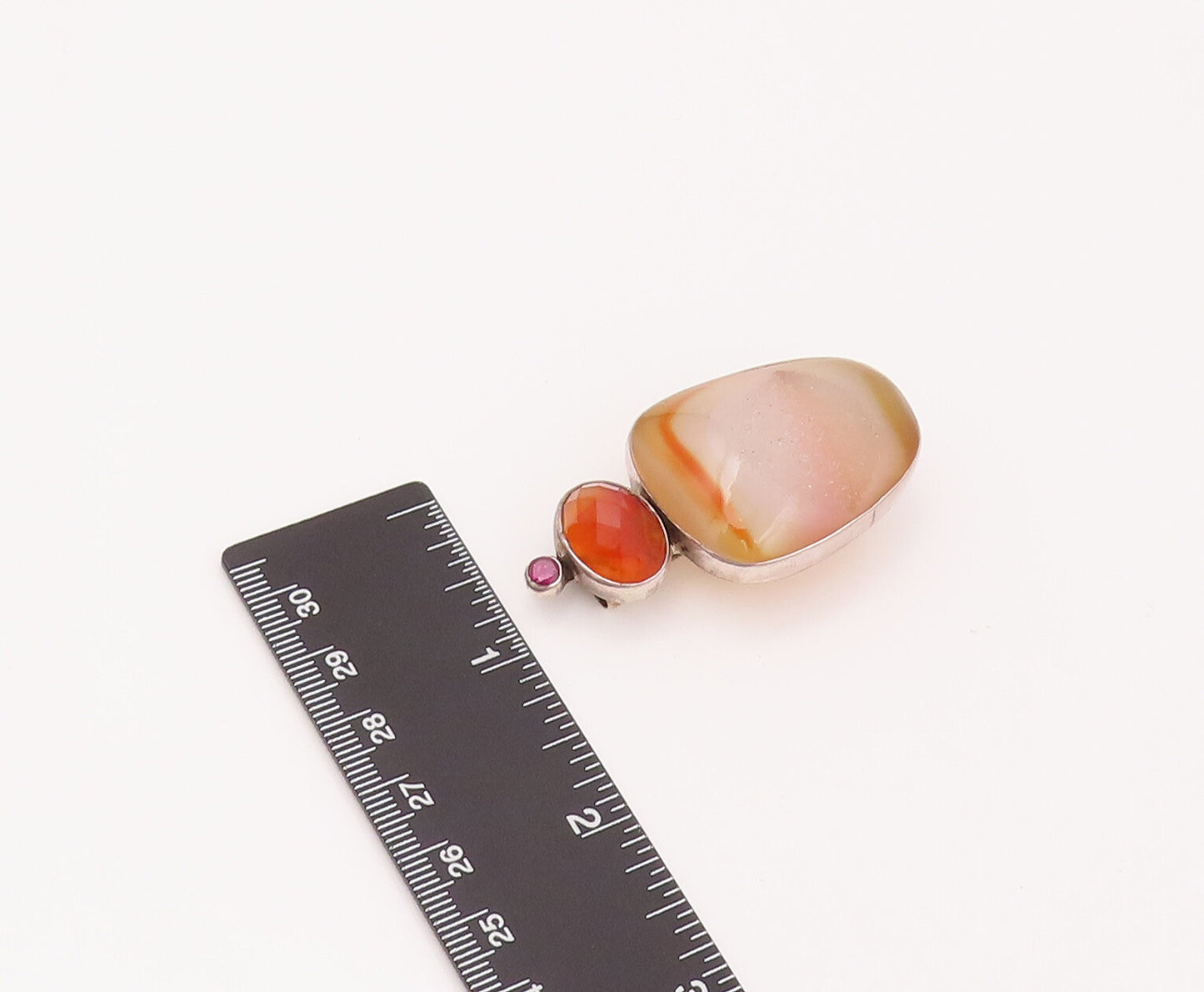 925 Sterling Silver Vintage Designer Agate Citrine Rhodolite Brooch Pin TR3501
