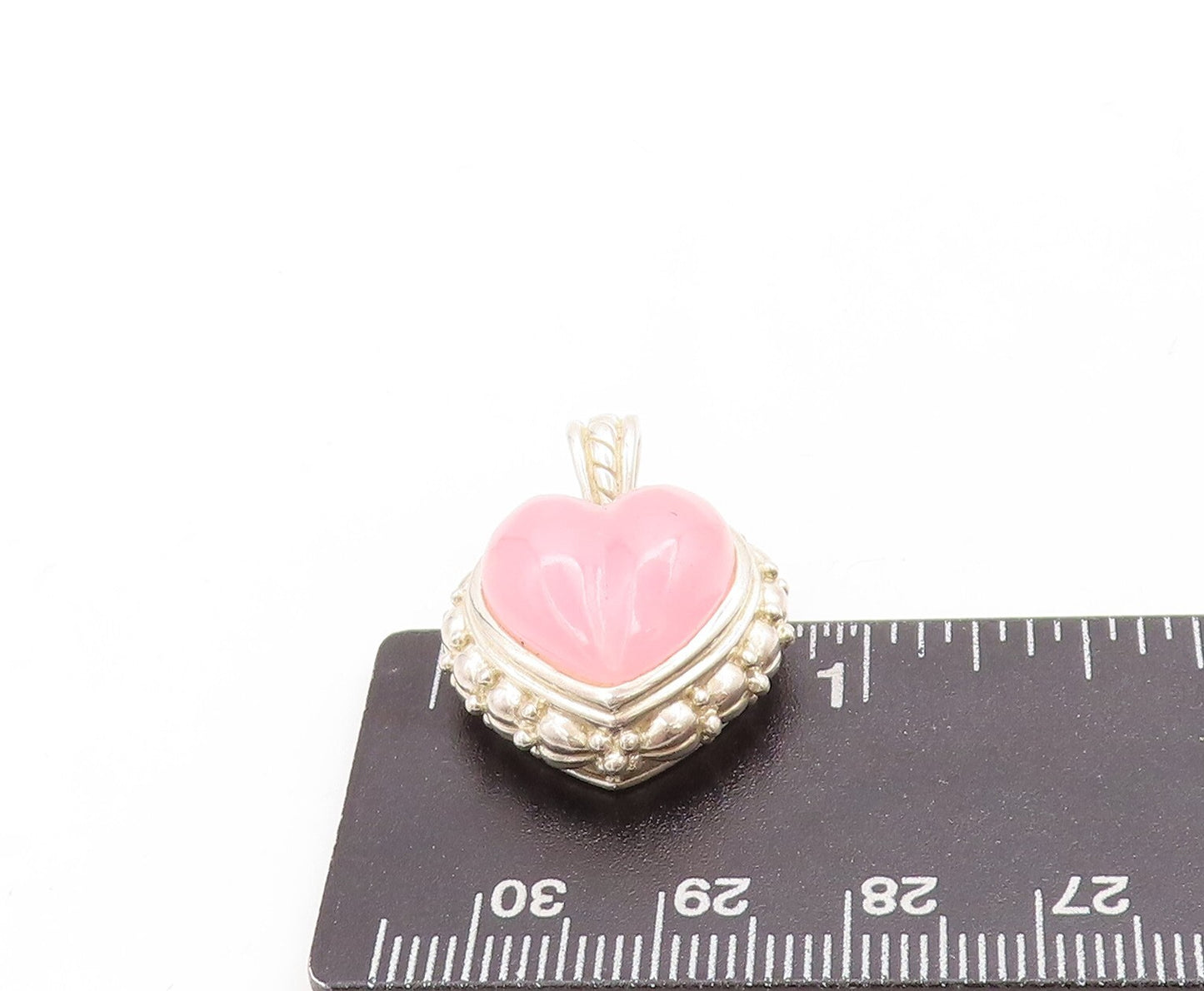 925 Sterling Silver Vintage Pendant JUDITH RIPKA Cabochon Pink Heart PT23794