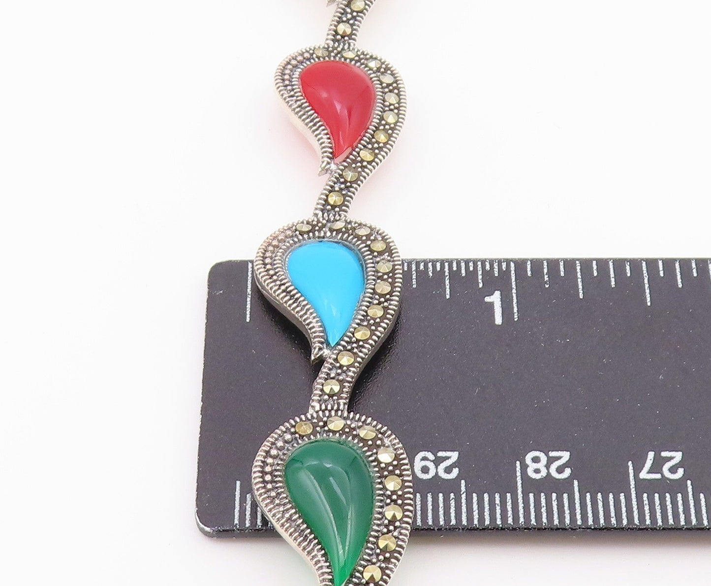 925 Silver Vintage Mother Of Pearl Turquoise & Multi Stone Bracelet BT3713